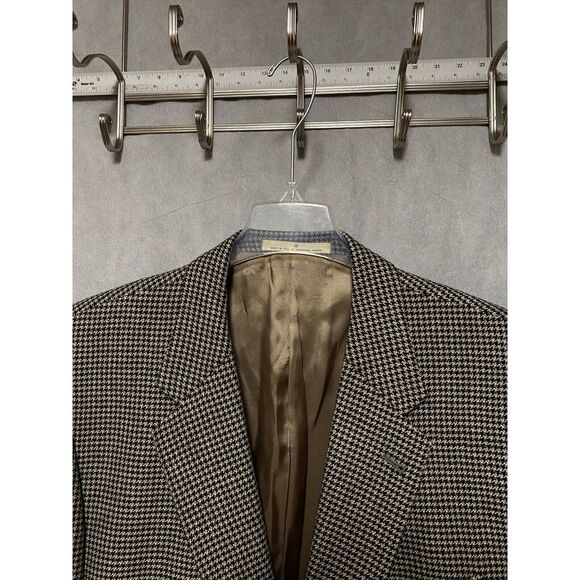 Joseph Abboud Blazer Men 46L Beige Black Houndstooth Alpaca Wool Flannel Luxury - Picture 7 of 11